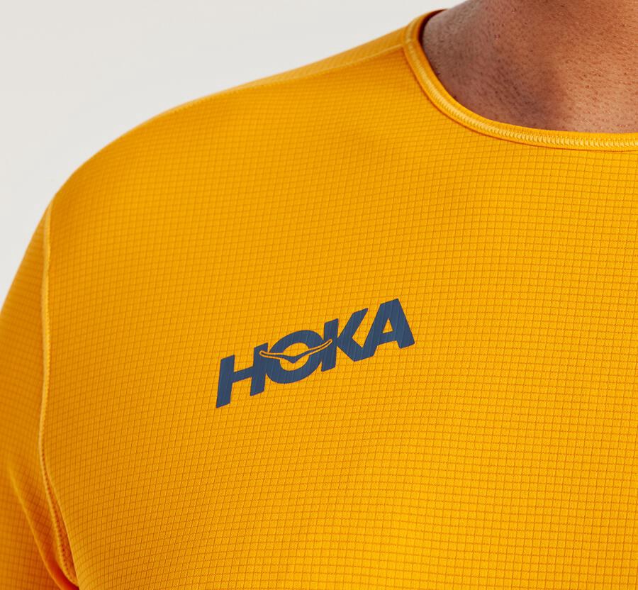 Hoka One One Top Erkek Sarı - Performance 3/4 Sleeve - DH1754609